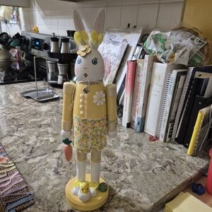 Yellow Floral Bunny Figurine Nutcracker-Style Decoration